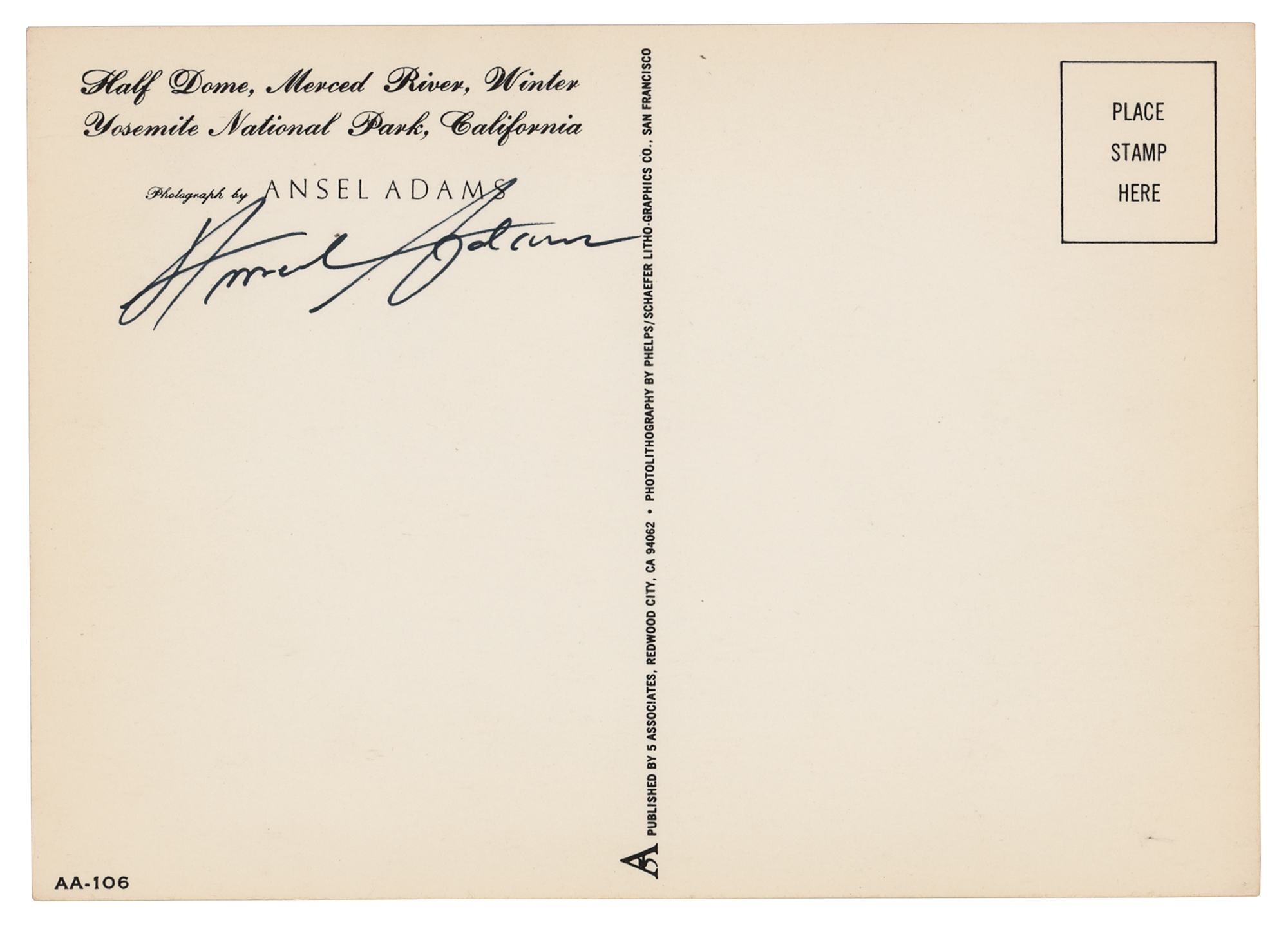 Lot #618 Ansel Adams Signed Postcard