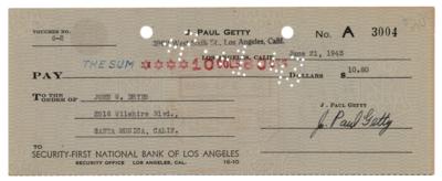 Lot #281 J. Paul Getty Signed Check - Image 1