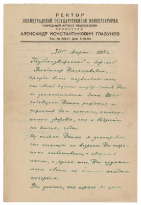 Lot #787 Alexander Glazunov Autograph Letter Signed - Image 2