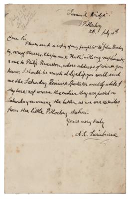 Lot #696 Algernon Swinburne Autograph Letter Signed - Image 1
