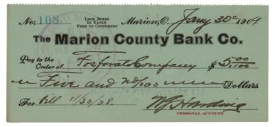 Lot #54 Warren G. Harding Signed Check