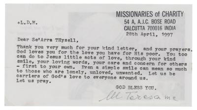 Lot #361 Mother Teresa Typed Letter Signed