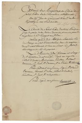Lot #352 Marie Antoinette: Martial Herman Document Signed