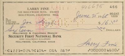 Lot #971 Three Stooges: Larry Fine Signed Check - Image 1