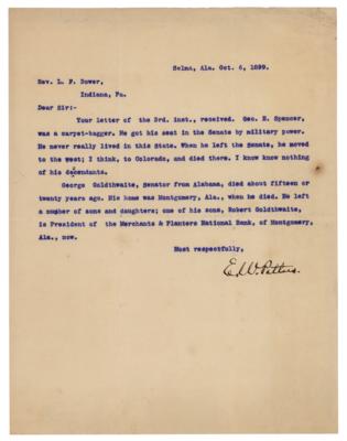 Lot #382 Edmund W. Pettus Typed Letter Signed