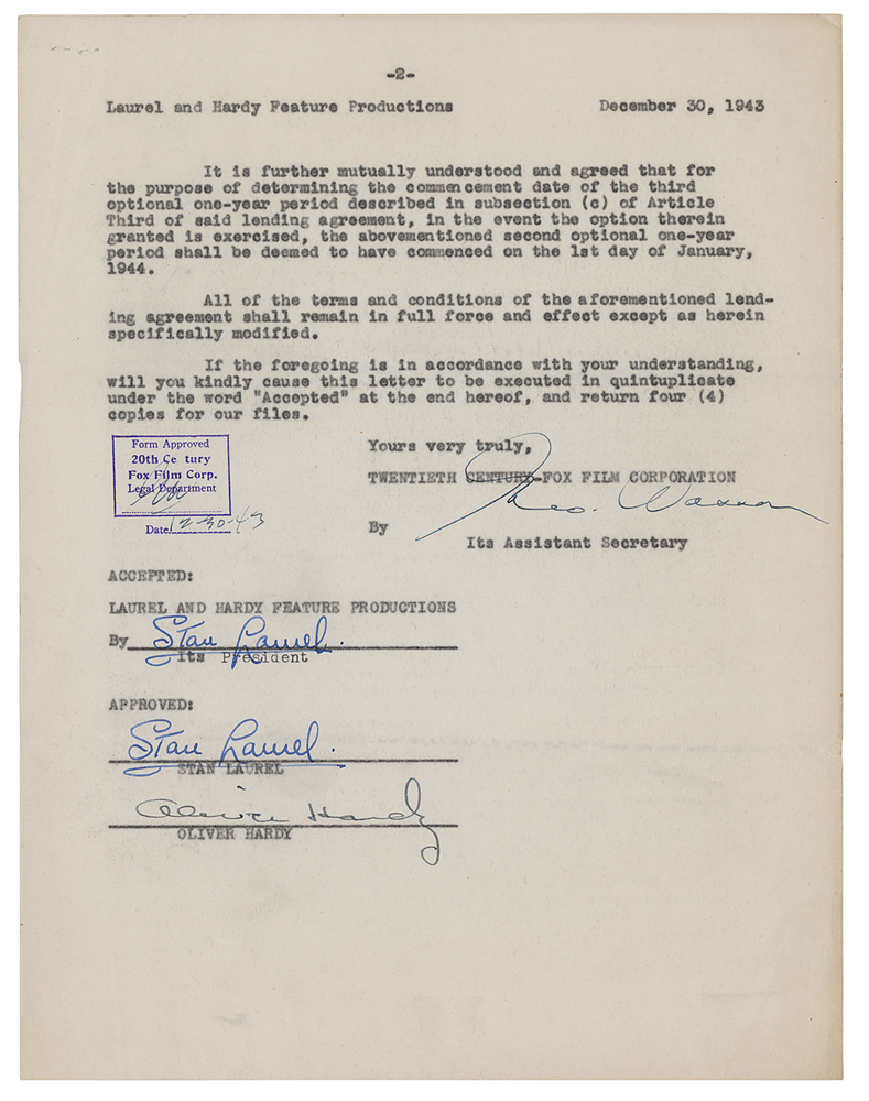 Lot #878 Laurel and Hardy Document Signed