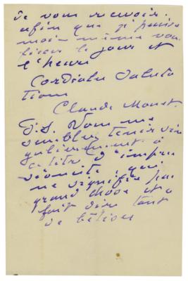 Lot #610 Claude Monet Autograph Letter Signed - Image 2