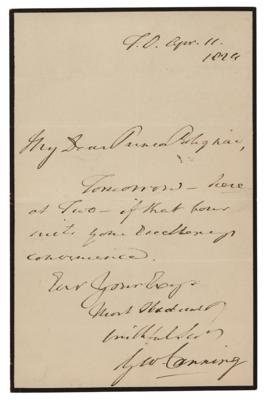 Lot #231 George Canning Autograph Letter Signed