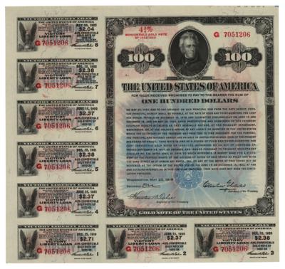 Lot #138 Victory Liberty Loan $100 Bond (1919) with Complete Coupons - Image 1