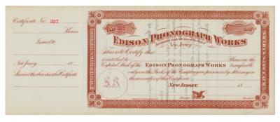 Lot #261 Thomas Edison Phonograph Works Stock Certificate - Image 1