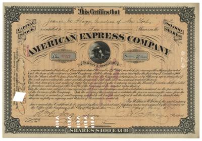 Lot #113 William and James Fargo Signed Stock Certificate