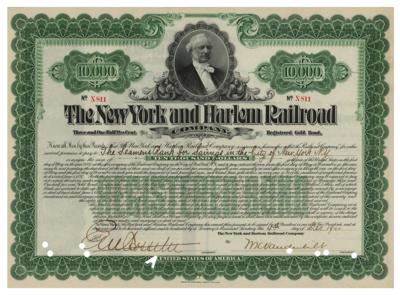 Lot #419 William K. Vanderbilt Signed New York and Harlem Railroad Bond - Image 1