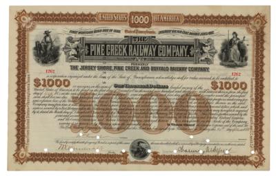 Lot #420 William K. Vanderbilt and Chauncey Depew Signed Pine Creek Railway Company Bond - Image 1