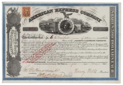 Lot #129 Henry Wells and J. C. Fargo Signed Stock Certificate