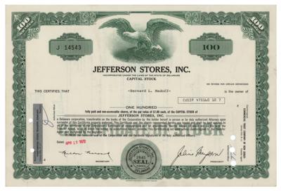 Lot #118 Bernie Madoff Signed Stock Certificate - Image 1