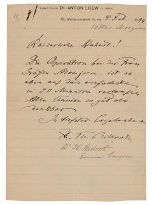 Lot #216 Theodor Billroth Autograph Letter Signed