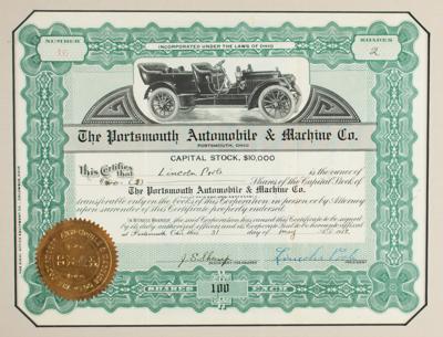 Lot #482 Portsmouth Automobile & Machine Stock Certificate - Image 1