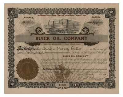 Lot #109 David Dunbar Buick Signed Stock Certificate