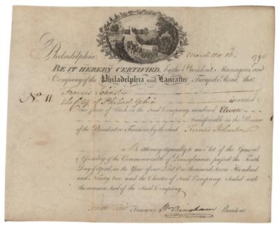 Lot #217 William Bingham Signed Stock Certificate - Image 1