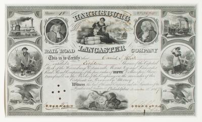 Lot #454 Harrisburg, Portsmouth, Mount Joy and Lancaster Railroad Company Stock Certificate - Image 1