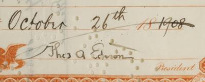 Lot #141 Thomas Edison Signed Stock Certificate - Image 3