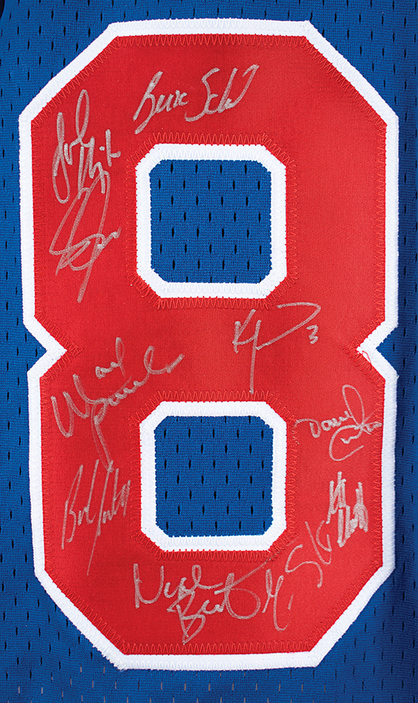 1980 Miracle On Ice Olympic Team Jersey Signed by (20) with Jim Craig,  Mike Eruzione, Rob McClanahan, Mark Johnson (Beckett)