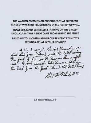 Lot #320 Kennedy Assassination: Robert M. McClelland Autograph Statement Signed
