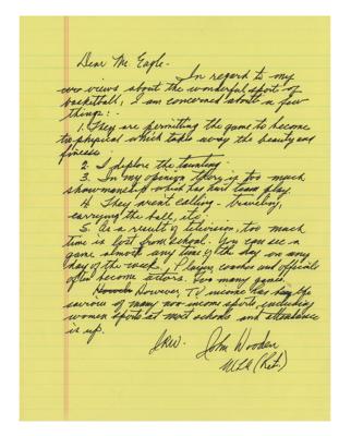 Lot #1034 John Wooden Autograph Letter Signed