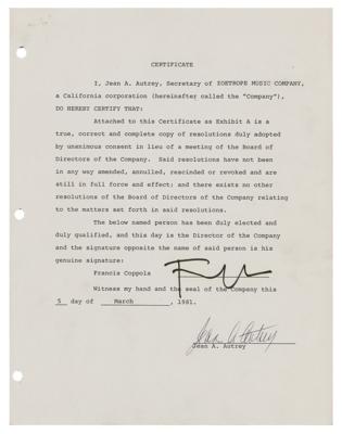 Lot #905 Francis Ford Coppola Document Signed - Image 1