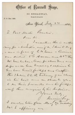 Lot #394 Russell Sage Autograph Letter Signed - Image 1