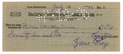 Lot #677 Zane Grey Signed Check - Image 1