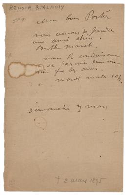 Lot #614 Pierre-Auguste Renoir Handwritten Letter - Image 1