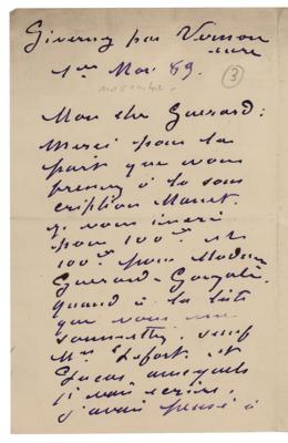 Lot #611 Claude Monet Autograph Letter Signed - Image 1