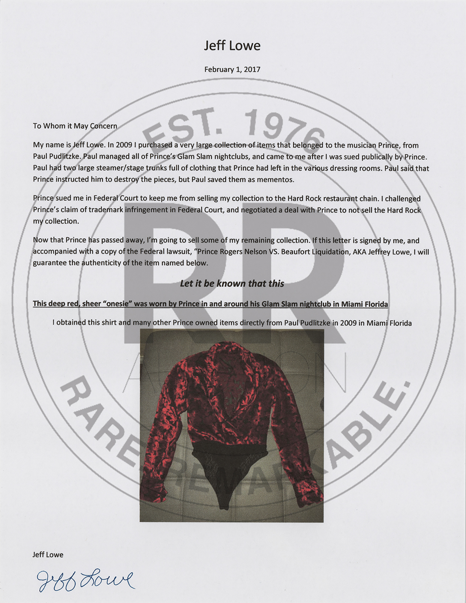 Lot #779 Prince's Personally-Worn Red Velvet and Black Sequin Outfit - Image 7