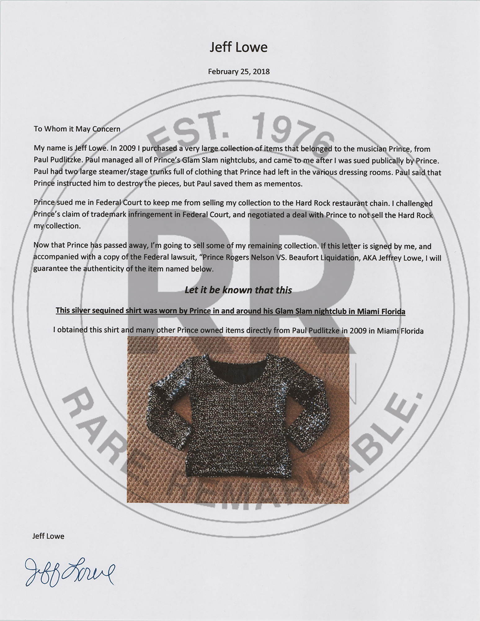 Lot #771 Prince's Personally-Worn Black Silver Sequin Top - Image 5