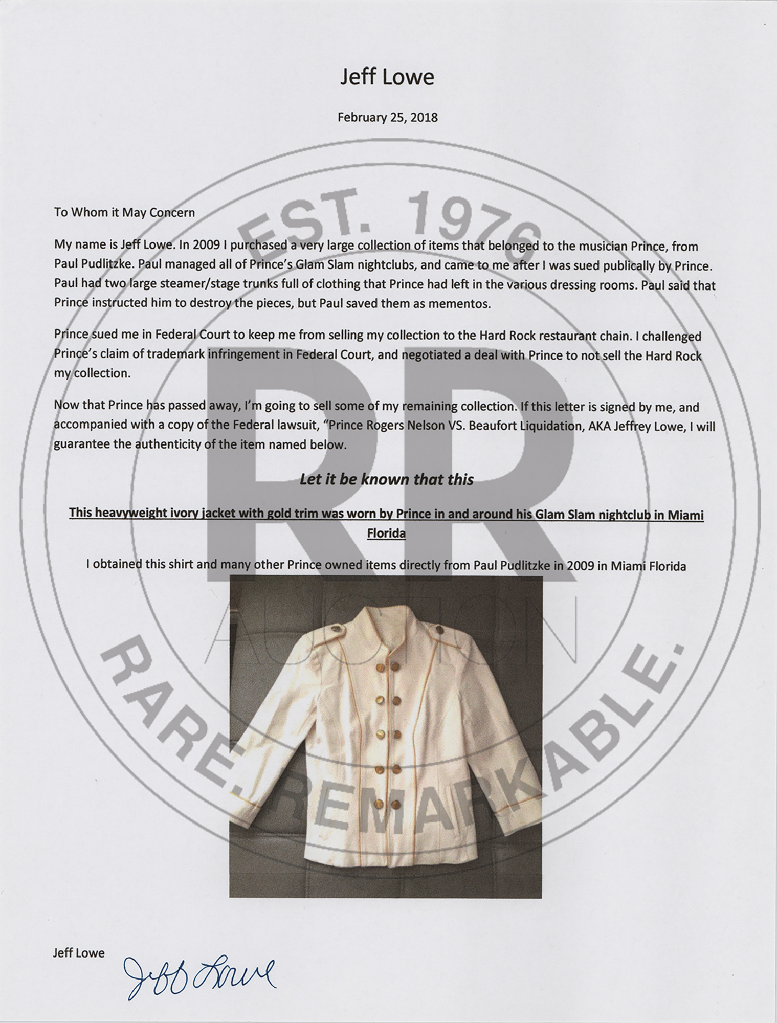 Lot #773 Prince's Personally-Worn Cream Military Jacket - Image 8