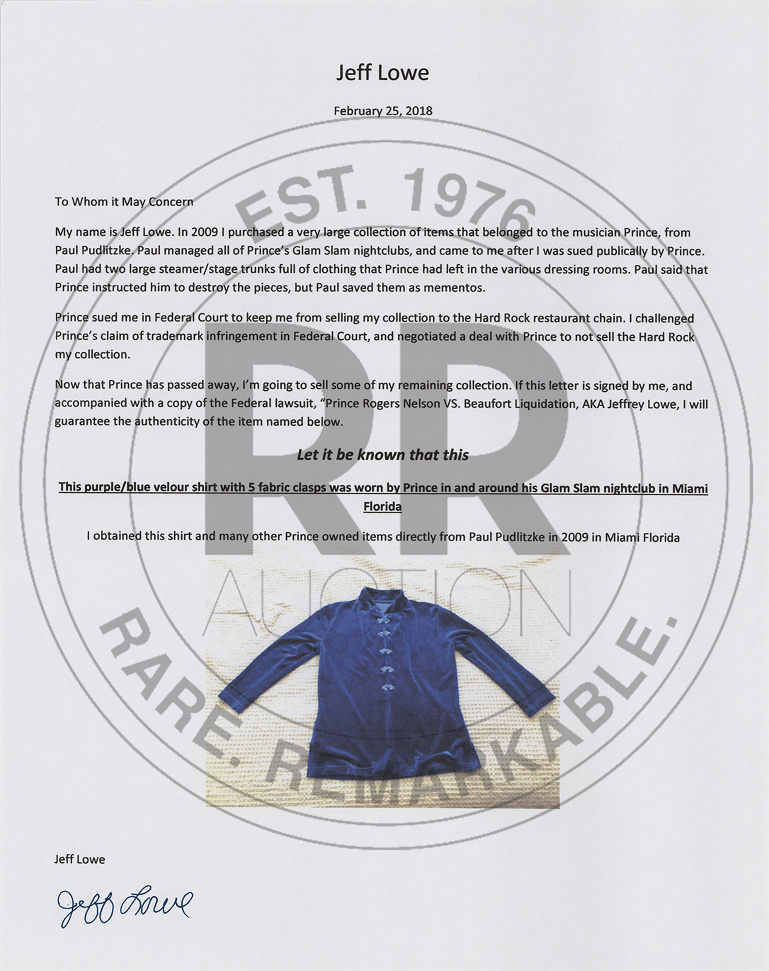 Lot #772 Prince's Personally-Worn Blue Velvet Jacket - Image 5