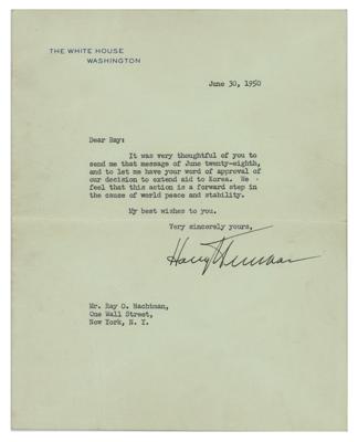 Lot #9 Harry S. Truman Typed Letter Signed as President