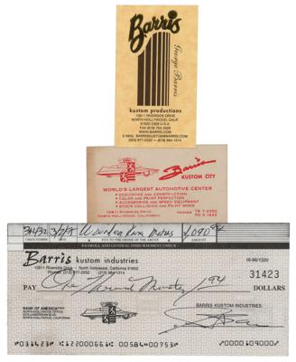 Lot #891 George Barris Signed Check and (2) Business Cards - Image 1