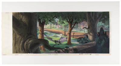 Lot #640 Eyvind Earle production background painting from Lady and the Tramp ('Hammock')