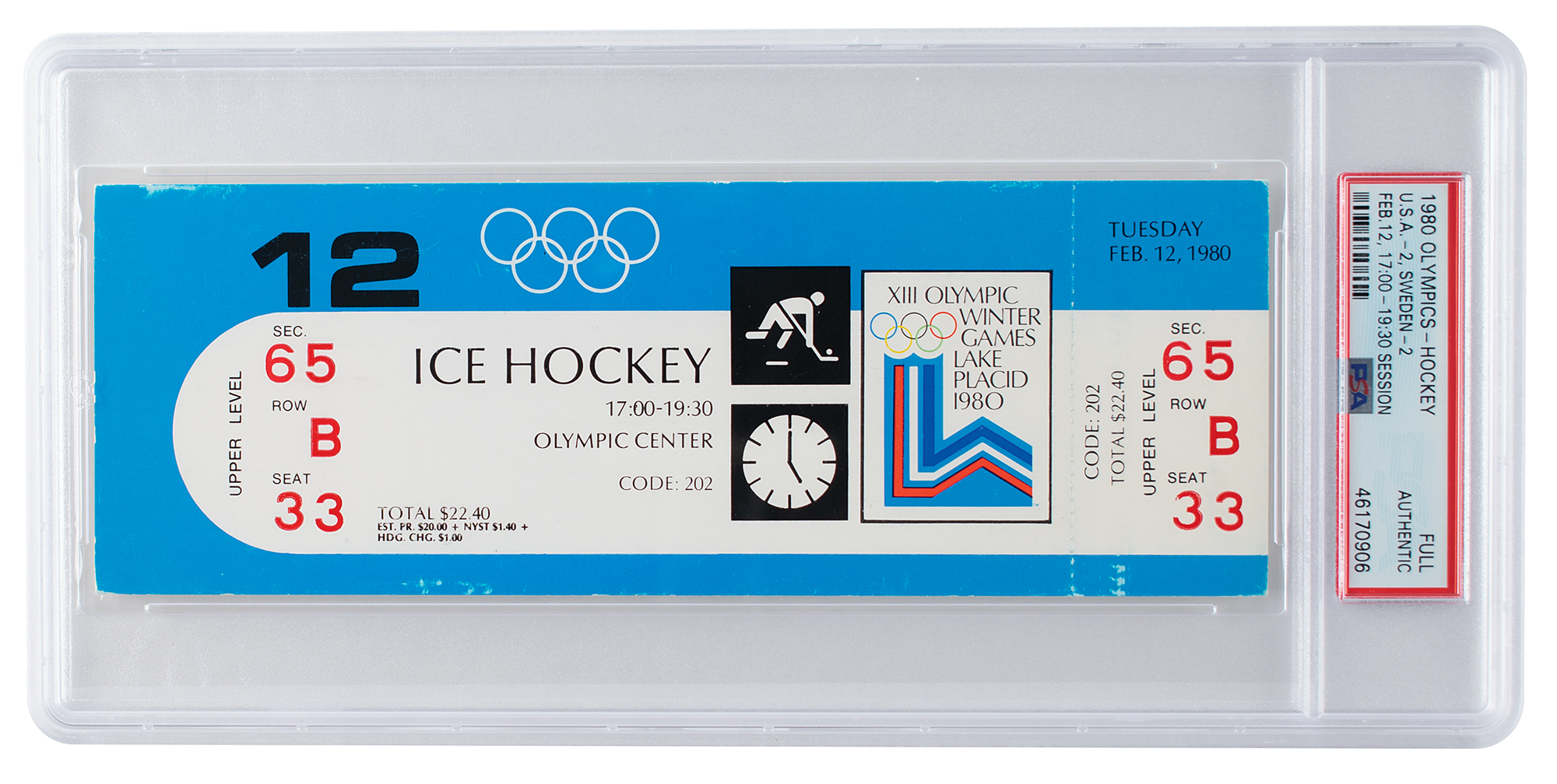 Lot #6106 Lake Placid 1980 Winter Olympics USA Hockey Ticket (2/12)