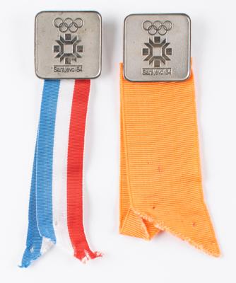 Lot #6116 Sarajevo 1984 Winter Olympics (2) Athlete Badges - Image 1