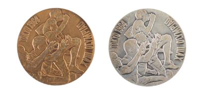 Lot #6075 Tokyo 1964 Summer Olympics Commemorative Silver and Copper Medals - Image 1