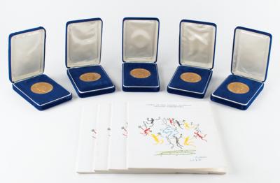 Lot #6123 Los Angeles 1984 Summer Olympics Participation Medals (5) and Programs (4)