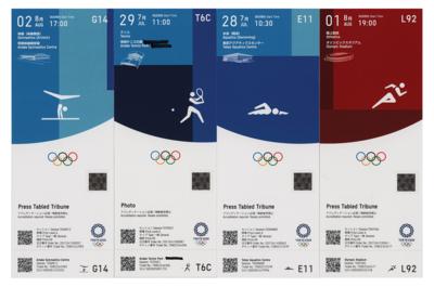 Lot #6182 Tokyo 2020 Summer Olympics (4) Tickets: Athletics, Gymnastics, Swimming, and Tennis