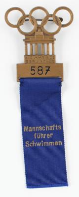 Lot #6047 Berlin 1936 Summer Olympics Swimming Team Leader Badge - Image 1