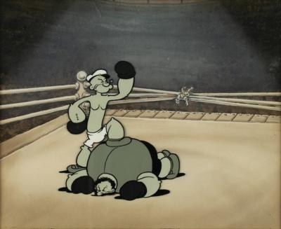 Lot #432 Popeye and Bluto production cel and production background from Let's You and Him Fight - Image 1