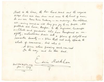 Lot #491 Edwin Markham Autograph Manuscript Signed - Image 1