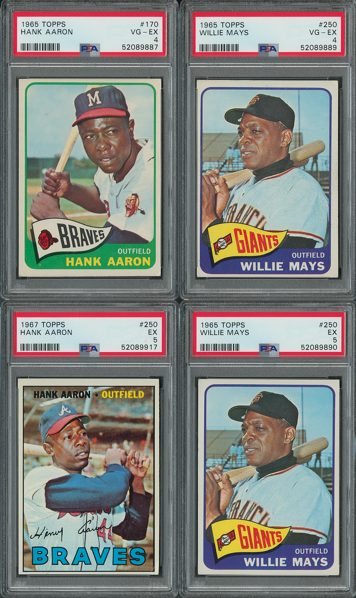 1965-1967 Topps Hank Aaron and Willie Mays Lot of (4) - PSA VG-EX 4