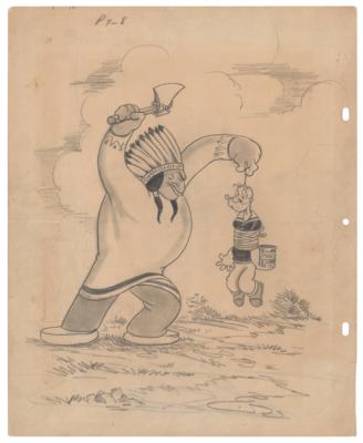 Lot #438 Popeye and Indian Chief concept drawing for a movie poster from Big Chief Ugh-Amugh-Ugh - Image 1